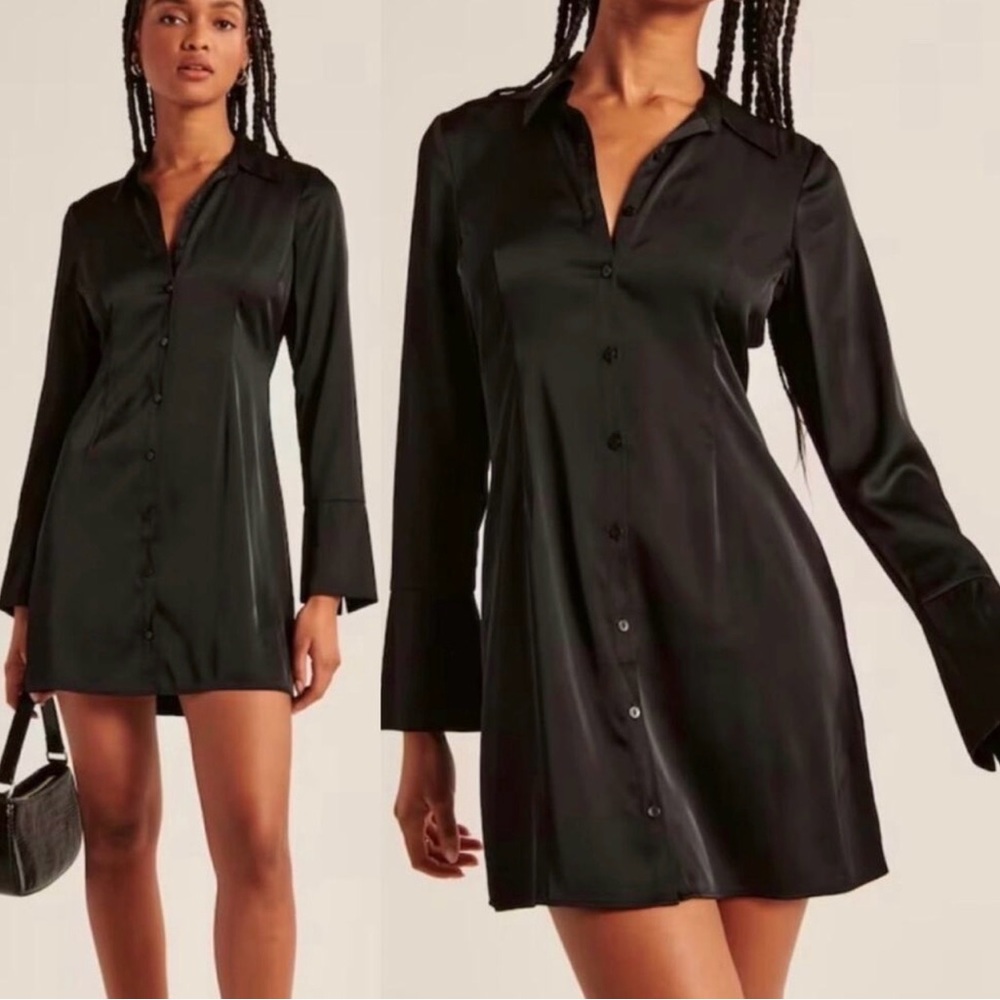 Abercrombie Black Silk Button Down Shirt Dress